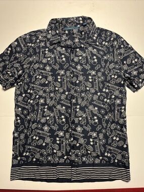 Perry Ellis Men's Blue Tropical Beach Button Short Sleeve - Size Small